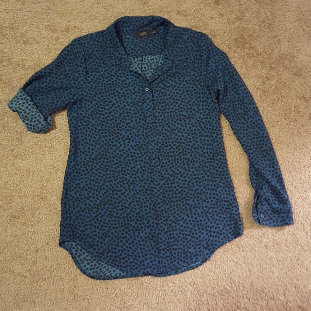 Blue and black silky button-up blouse Apt 9